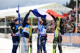 17.02.2024, Nove Mesto na Morave, Czechia (CZE): Sophie Chauveau (FRA), Justine Braisaz-Bouchet (FRA), Julia Simon (FRA), Lou Jeanmonnot (FRA), (l-r) - IBU World Championships Biathlon, relay women, Nove Mesto na Morave (CZE). www.nordicfocus.com. © Manzoni/NordicFocus. Every downloaded picture is fee-liable.