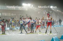 15.02.2024, Nove Mesto na Morave, Czechia (CZE): Deedra Irwin (USA), Campbell Wright (USA), Lena Haecki-Gross (SUI), Niklas Hartweg (SUI), (l-r) - IBU World Championships Biathlon, single mixed relay, Nove Mesto na Morave (CZE). www.nordicfocus.com. © Thibaut/NordicFocus. Every downloaded picture is fee-liable.