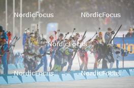 15.02.2024, Nove Mesto na Morave, Czechia (CZE): Suvi Minkkinen (FIN), Polona Klemencic (SLO), Lena Haecki-Gross (SUI), Susan Kuelm (EST), Alla Ghilenko (MDA), (l-r) - IBU World Championships Biathlon, single mixed relay, Nove Mesto na Morave (CZE). www.nordicfocus.com. © Thibaut/NordicFocus. Every downloaded picture is fee-liable.