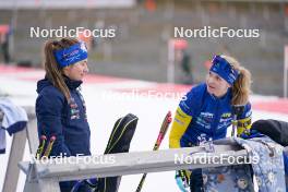 12.02.2024, Nove Mesto na Morave, Czechia (CZE): Anna Magnusson (SWE) and Mona Brorsson (FRA) - IBU World Championships Biathlon, training, Nove Mesto na Morave (CZE). www.nordicfocus.com. © Thibaut/NordicFocus. Every downloaded picture is fee-liable.