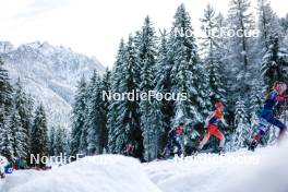 01.01.2024, Toblach, Italy (ITA): Juliette Ducordeau (FRA), Nadja Kaelin (SUI), Sophia Laukli (USA), (l-r)  - FIS world cup cross-country, tour de ski, pursuit, Toblach (ITA). www.nordicfocus.com. © Modica/NordicFocus. Every downloaded picture is fee-liable.