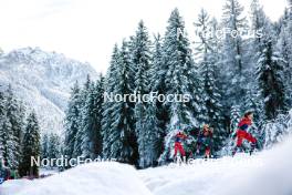 01.01.2024, Toblach, Italy (ITA): Kristin Austgulen Fosnaes (NOR), Lisa Lohmann (GER), Margrethe Bergane (NOR), (l-r)  - FIS world cup cross-country, tour de ski, pursuit, Toblach (ITA). www.nordicfocus.com. © Modica/NordicFocus. Every downloaded picture is fee-liable.