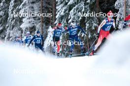 01.01.2024, Toblach, Italy (ITA): Calle Halfvarsson (SWE), Elia Barp (ITA), Antoine Cyr (CAN), Theo Schely (FRA), Cyril Faehndrich (SUI) - FIS world cup cross-country, tour de ski, pursuit, Toblach (ITA). www.nordicfocus.com. © Modica/NordicFocus. Every downloaded picture is fee-liable.