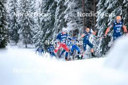 01.01.2024, Toblach, Italy (ITA): Alvar Johannes Alev (EST), Thomas Maloney Westgaard (IRL), Andrew Young (GBR), (l-r)  - FIS world cup cross-country, tour de ski, pursuit, Toblach (ITA). www.nordicfocus.com. © Modica/NordicFocus. Every downloaded picture is fee-liable.