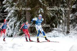 01.01.2024, Toblach, Italy (ITA): Cyril Faehndrich (SUI), Mika Vermeulen (AUT), Calle Halfvarsson (SWE), (l-r)  - FIS world cup cross-country, tour de ski, pursuit, Toblach (ITA). www.nordicfocus.com. © Modica/NordicFocus. Every downloaded picture is fee-liable.