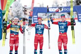 01.01.2024, Toblach, Italy (ITA): Erik Valnes (NOR), Harald Oestberg Amundsen (NOR), Jan Thomas Jenssen (NOR), (l-r)  - FIS world cup cross-country, tour de ski, pursuit, Toblach (ITA). www.nordicfocus.com. © Modica/NordicFocus. Every downloaded picture is fee-liable.