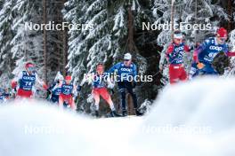 01.01.2024, Toblach, Italy (ITA): Erwan Kaeser (SUI), Janik Riebli (SUI), Imanol Rojo (ESP), (l-r)  - FIS world cup cross-country, tour de ski, pursuit, Toblach (ITA). www.nordicfocus.com. © Modica/NordicFocus. Every downloaded picture is fee-liable.