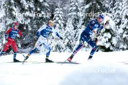 01.01.2024, Toblach, Italy (ITA): Jan Thomas Jenssen (NOR), Johan Haeggstroem (SWE), Hugo Lapalus (FRA), (l-r)  - FIS world cup cross-country, tour de ski, pursuit, Toblach (ITA). www.nordicfocus.com. © Modica/NordicFocus. Every downloaded picture is fee-liable.