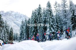 01.01.2024, Toblach, Italy (ITA): Juliette Ducordeau (FRA), Nadja Kaelin (SUI), Sophia Laukli (USA), Sofie Krehl (GER), Lena Quintin (FRA), Maja Dahlqvist (SWE), (l-r)  - FIS world cup cross-country, tour de ski, pursuit, Toblach (ITA). www.nordicfocus.com. © Modica/NordicFocus. Every downloaded picture is fee-liable.