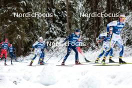 01.01.2024, Toblach, Italy (ITA): Henrik Doennestad (NOR), Leo Johansson (SWE), Theo Schely (FRA), Elia Barp (ITA), Mika Vermeulen (AUT), Johan Haeggstroem (SWE), (l-r)  - FIS world cup cross-country, tour de ski, pursuit, Toblach (ITA). www.nordicfocus.com. © Modica/NordicFocus. Every downloaded picture is fee-liable.