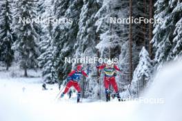 01.01.2024, Toblach, Italy (ITA): Harald Oestberg Amundsen (NOR), Erik Valnes (NOR), (l-r)  - FIS world cup cross-country, tour de ski, pursuit, Toblach (ITA). www.nordicfocus.com. © Modica/NordicFocus. Every downloaded picture is fee-liable.