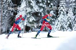 01.01.2024, Toblach, Italy (ITA): Harald Oestberg Amundsen (NOR), Erik Valnes (NOR), (l-r)  - FIS world cup cross-country, tour de ski, pursuit, Toblach (ITA). www.nordicfocus.com. © Modica/NordicFocus. Every downloaded picture is fee-liable.