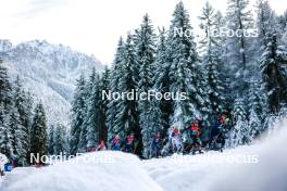 01.01.2024, Toblach, Italy (ITA): Nadja Kaelin (SUI), Sophia Laukli (USA), Sofie Krehl (GER), Lena Quintin (FRA), Maja Dahlqvist (SWE), Anna Comarella (ITA), (l-r)  - FIS world cup cross-country, tour de ski, pursuit, Toblach (ITA). www.nordicfocus.com. © Modica/NordicFocus. Every downloaded picture is fee-liable.