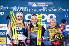 03.01.2024, Davos, Switzerland (SUI): Kristine Stavaas Skistad (NOR), Linn Svahn (SWE), Jessie Diggins (USA), (l-r) - FIS world cup cross-country, tour de ski, individual sprint, Davos (SUI). www.nordicfocus.com. © Modica/NordicFocus. Every downloaded picture is fee-liable.