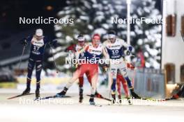 03.01.2024, Davos, Switzerland (SUI): Remi Bourdin (FRA), Valerio Grond (SUI), Johan Haeggstroem (SWE), (l-r)  - FIS world cup cross-country, tour de ski, individual sprint, Davos (SUI). www.nordicfocus.com. © Modica/NordicFocus. Every downloaded picture is fee-liable.