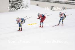 04.01.2024, Davos, Switzerland (SUI): Jonna Sundling (SWE), Anne Kjersti Kalvaa (NOR), Emma Ribom (SWE), (l-r)  - FIS world cup cross-country, tour de ski, pursuit, Davos (SUI). www.nordicfocus.com. © Modica/NordicFocus. Every downloaded picture is fee-liable.