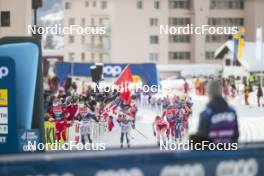 04.01.2024, Davos, Switzerland (SUI): Astrid Oeyre Slind (NOR), Frida Karlsson (SWE), Linn Svahn (SWE), (l-r)  - FIS world cup cross-country, tour de ski, pursuit, Davos (SUI). www.nordicfocus.com. © Modica/NordicFocus. Every downloaded picture is fee-liable.