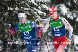 04.01.2024, Davos, Switzerland (SUI): Zanden Mcmullen (USA), Antonin Savary (SUI), (l-r)  - FIS world cup cross-country, tour de ski, pursuit, Davos (SUI). www.nordicfocus.com. © Modica/NordicFocus. Every downloaded picture is fee-liable.