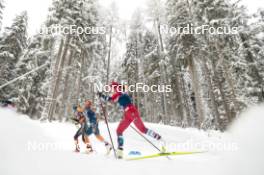 04.01.2024, Davos, Switzerland (SUI): Victoria Carl (GER), Patricija Eiduka (LAT), Margrethe Bergane (NOR), (l-r)  - FIS world cup cross-country, tour de ski, pursuit, Davos (SUI). www.nordicfocus.com. © Modica/NordicFocus. Every downloaded picture is fee-liable.