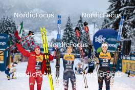 07.01.2024, Val di Fiemme, Italy (ITA): Heidi Weng (NOR), Sophia Laukli (USA), Delphine Claudel (FRA), (l-r) - FIS world cup cross-country, tour de ski, final climb, Val di Fiemme (ITA). www.nordicfocus.com. © Modica/NordicFocus. Every downloaded picture is fee-liable.