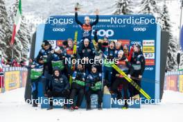 07.01.2024, Val di Fiemme, Italy (ITA): Friedrich Moch (GER), Jules Lapierre (FRA), Harald Oestberg Amundsen (NOR), Hugo Lapalus (FRA), Jules Chappaz (FRA), (l-r)  - FIS world cup cross-country, tour de ski, final climb, Val di Fiemme (ITA). www.nordicfocus.com. © Modica/NordicFocus. Every downloaded picture is fee-liable.