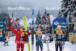 07.01.2024, Val di Fiemme, Italy (ITA): Heidi Weng (NOR), Sophia Laukli (USA), Delphine Claudel (FRA), (l-r) - FIS world cup cross-country, tour de ski, final climb, Val di Fiemme (ITA). www.nordicfocus.com. © Modica/NordicFocus. Every downloaded picture is fee-liable.
