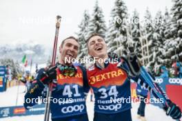 07.01.2024, Val di Fiemme, Italy (ITA): Maurice Manificat (FRA), Remi Bourdin (FRA), (l-r)  - FIS world cup cross-country, tour de ski, final climb, Val di Fiemme (ITA). www.nordicfocus.com. © Modica/NordicFocus. Every downloaded picture is fee-liable.