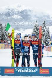 07.01.2024, Val di Fiemme, Italy (ITA): Friedrich Moch (GER), Jules Lapierre (FRA), Hugo Lapalus (FRA), (l-r) - FIS world cup cross-country, tour de ski, final climb, Val di Fiemme (ITA). www.nordicfocus.com. © Modica/NordicFocus. Every downloaded picture is fee-liable.