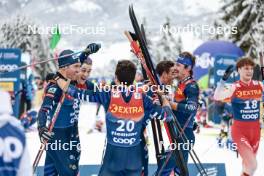 07.01.2024, Val di Fiemme, Italy (ITA): Maurice Manificat (FRA), Remi Bourdin (FRA), Jules Lapierre (FRA), Hugo Lapalus (FRA), (l-r)  - FIS world cup cross-country, tour de ski, final climb, Val di Fiemme (ITA). www.nordicfocus.com. © Modica/NordicFocus. Every downloaded picture is fee-liable.