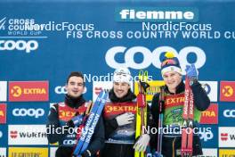 07.01.2024, Val di Fiemme, Italy (ITA): Jules Chappaz (FRA), Lucas Chanavat (FRA), Edvin Anger (SWE), (l-r) - FIS world cup cross-country, tour de ski, final climb, Val di Fiemme (ITA). www.nordicfocus.com. © Modica/NordicFocus. Every downloaded picture is fee-liable.