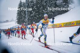 06.01.2024, Val di Fiemme, Italy (ITA): Henrik Doennestad (NOR), Matz William Jenssen (NOR), Calle Halfvarsson (SWE), (l-r)  - FIS world cup cross-country, tour de ski, mass, Val di Fiemme (ITA). www.nordicfocus.com. © Barbieri/NordicFocus. Every downloaded picture is fee-liable.