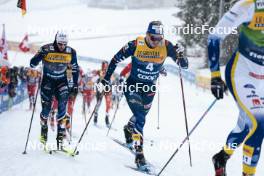 06.01.2024, Val di Fiemme, Italy (ITA): Lucas Chanavat (FRA), Jules Chappaz (FRA), (l-r)  - FIS world cup cross-country, tour de ski, mass, Val di Fiemme (ITA). www.nordicfocus.com. © Modica/NordicFocus. Every downloaded picture is fee-liable.