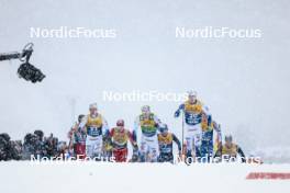 06.01.2024, Val di Fiemme, Italy (ITA): Calle Halfvarsson (SWE), Edvin Anger (SWE), William Poromaa (SWE), (l-r)  - FIS world cup cross-country, tour de ski, mass, Val di Fiemme (ITA). www.nordicfocus.com. © Modica/NordicFocus. Every downloaded picture is fee-liable.