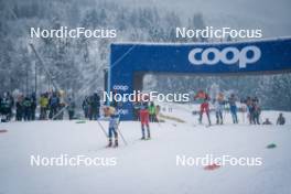 06.01.2024, Val di Fiemme, Italy (ITA): Calle Halfvarsson (SWE), Martin Loewstroem Nyenget (NOR), Jan Thomas Jenssen (NOR), Gustaf Berglund (SWE), Perttu Hyvarinen (FIN), Giandomenico Salvadori (ITA), (l-r)  - FIS world cup cross-country, tour de ski, mass, Val di Fiemme (ITA). www.nordicfocus.com. © Barbieri/NordicFocus. Every downloaded picture is fee-liable.