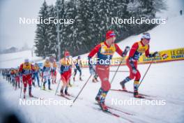 06.01.2024, Val di Fiemme, Italy (ITA): Paal Golberg (NOR), Beda Klee (SUI), Henrik Doennestad (NOR), Matz William Jenssen (NOR), (l-r)  - FIS world cup cross-country, tour de ski, mass, Val di Fiemme (ITA). www.nordicfocus.com. © Barbieri/NordicFocus. Every downloaded picture is fee-liable.