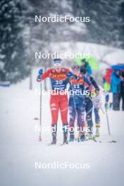 06.01.2024, Val di Fiemme, Italy (ITA): Mathilde Myhrvold (NOR), Samantha Smith (USA), (l-r)  - FIS world cup cross-country, tour de ski, mass, Val di Fiemme (ITA). www.nordicfocus.com. © Barbieri/NordicFocus. Every downloaded picture is fee-liable.