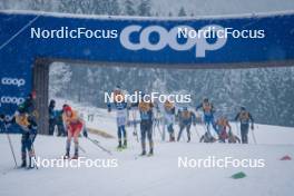 06.01.2024, Val di Fiemme, Italy (ITA): Jules Lapierre (FRA), Beda Klee (SUI), Johan Haeggstroem (SWE), Ryo Hirose (JPN), Leo Johansson (SWE), (l-r)  - FIS world cup cross-country, tour de ski, mass, Val di Fiemme (ITA). www.nordicfocus.com. © Barbieri/NordicFocus. Every downloaded picture is fee-liable.