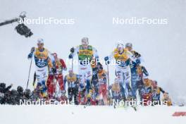 06.01.2024, Val di Fiemme, Italy (ITA): Calle Halfvarsson (SWE), Edvin Anger (SWE), William Poromaa (SWE), (l-r)  - FIS world cup cross-country, tour de ski, mass, Val di Fiemme (ITA). www.nordicfocus.com. © Modica/NordicFocus. Every downloaded picture is fee-liable.