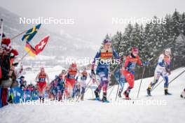 06.01.2024, Val di Fiemme, Italy (ITA): Desiree Steiner (SUI), Nadja Kaelin (SUI), Jessie Diggins (USA), Kristin Austgulen Fosnaes (NOR), (l-r)  - FIS world cup cross-country, tour de ski, mass, Val di Fiemme (ITA). www.nordicfocus.com. © Barbieri/NordicFocus. Every downloaded picture is fee-liable.