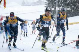 06.01.2024, Val di Fiemme, Italy (ITA): Simone Dapra (ITA), Ryo Hirose (JPN), Maurice Manificat (FRA), (l-r)  - FIS world cup cross-country, tour de ski, mass, Val di Fiemme (ITA). www.nordicfocus.com. © Modica/NordicFocus. Every downloaded picture is fee-liable.