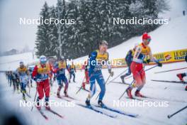 06.01.2024, Val di Fiemme, Italy (ITA): Haavard Solaas Taugboel (NOR), Scott Patterson (USA), Remi Lindholm (FIN), Cyril Faehndrich (SUI), (l-r)  - FIS world cup cross-country, tour de ski, mass, Val di Fiemme (ITA). www.nordicfocus.com. © Barbieri/NordicFocus. Every downloaded picture is fee-liable.