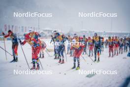 06.01.2024, Val di Fiemme, Italy (ITA): Antoine Cyr (CAN), Henrik Doennestad (NOR), Hugo Lapalus (FRA), Martin Loewstroem Nyenget (NOR), Friedrich Moch (GER), (l-r)  - FIS world cup cross-country, tour de ski, mass, Val di Fiemme (ITA). www.nordicfocus.com. © Barbieri/NordicFocus. Every downloaded picture is fee-liable.