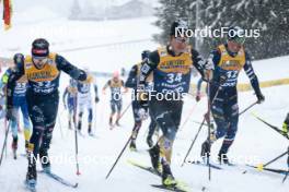 06.01.2024, Val di Fiemme, Italy (ITA): Simone Dapra (ITA), Ryo Hirose (JPN), Maurice Manificat (FRA), (l-r)  - FIS world cup cross-country, tour de ski, mass, Val di Fiemme (ITA). www.nordicfocus.com. © Modica/NordicFocus. Every downloaded picture is fee-liable.