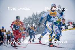 06.01.2024, Val di Fiemme, Italy (ITA): Mika Vermeulen (AUT), Hugo Lapalus (FRA), Calle Halfvarsson (SWE), (l-r)  - FIS world cup cross-country, tour de ski, mass, Val di Fiemme (ITA). www.nordicfocus.com. © Barbieri/NordicFocus. Every downloaded picture is fee-liable.