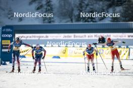 21.01.2024, Oberhof, Germany (GER): Scott Patterson (USA), Gus Schumacher (USA), Valerio Grond (SUI), Jason Rueesch (SUI), (l-r)  - FIS world cup cross-country, relay, Oberhof (GER). www.nordicfocus.com. © Modica/NordicFocus. Every downloaded picture is fee-liable.