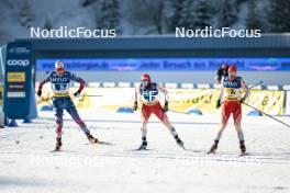 21.01.2024, Oberhof, Germany (GER): Gus Schumacher (USA), Valerio Grond (SUI), Jason Rueesch (SUI), (l-r)  - FIS world cup cross-country, relay, Oberhof (GER). www.nordicfocus.com. © Modica/NordicFocus. Every downloaded picture is fee-liable.