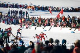 27.01.2024, Goms, Switzerland (SUI): Laura Gimmler (GER), Melissa Gal (FRA), Maria Hartz Melling (NOR), Ben Ogden (USA), (l-r)  - FIS world cup cross-country, individual sprint, Goms (SUI). www.nordicfocus.com. © Modica/NordicFocus. Every downloaded picture is fee-liable.