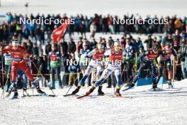 27.01.2024, Goms, Switzerland (SUI): Maria Hartz Melling (NOR), Emma Ribom (SWE), Johanna Hagstroem (SWE), Melissa Gal (FRA), (l-r)  - FIS world cup cross-country, individual sprint, Goms (SUI). www.nordicfocus.com. © Modica/NordicFocus. Every downloaded picture is fee-liable.