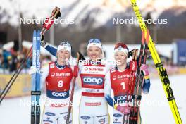 27.01.2024, Goms, Switzerland (SUI): Maja Dahlqvist (SWE), Linn Svahn (SWE), Jonna Sundling (SWE), (l-r) - FIS world cup cross-country, individual sprint, Goms (SUI). www.nordicfocus.com. © Modica/NordicFocus. Every downloaded picture is fee-liable.