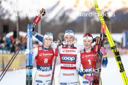 27.01.2024, Goms, Switzerland (SUI): Maja Dahlqvist (SWE), Linn Svahn (SWE), Jonna Sundling (SWE), (l-r) - FIS world cup cross-country, individual sprint, Goms (SUI). www.nordicfocus.com. © Modica/NordicFocus. Every downloaded picture is fee-liable.